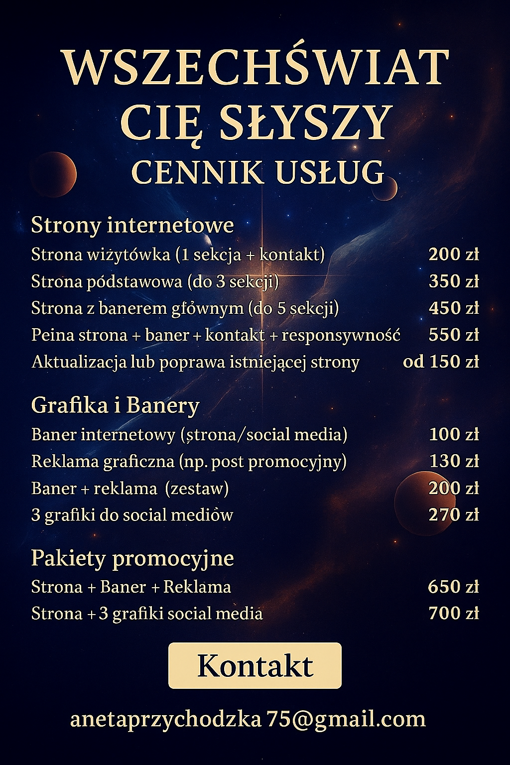 Cennik usług — Wszechświat Cię Słyszy